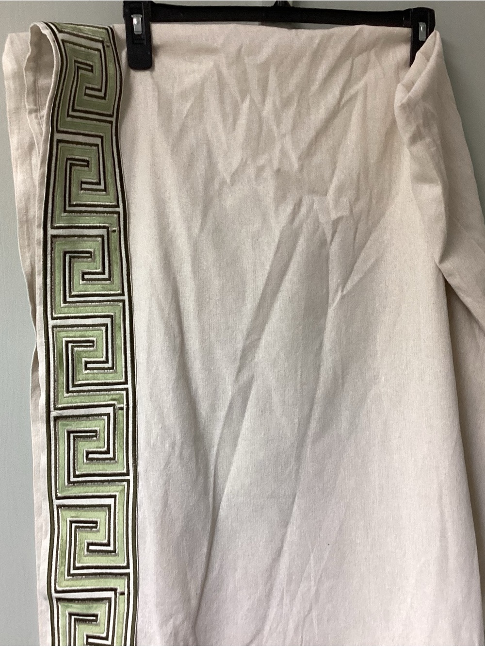 Window curtains set of 55 x 110 inches Green Greek Key Trim beige